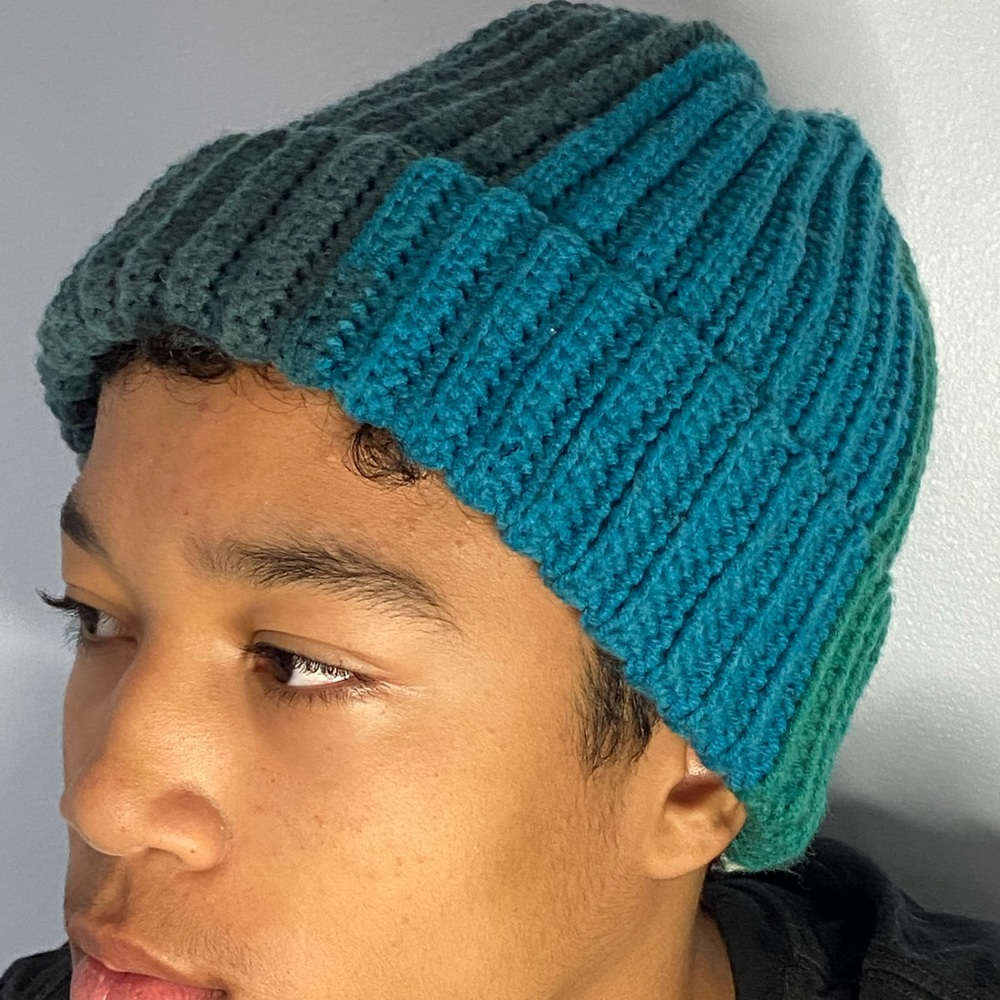 Handmade Aqua Medley Beanie Hat
